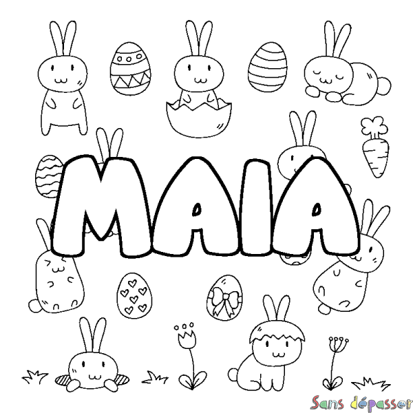 Coloriage prénom MAIA - d&eacute;cor Paques