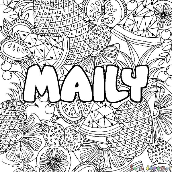 Coloriage prénom MAILY - d&eacute;cor Mandala fruits