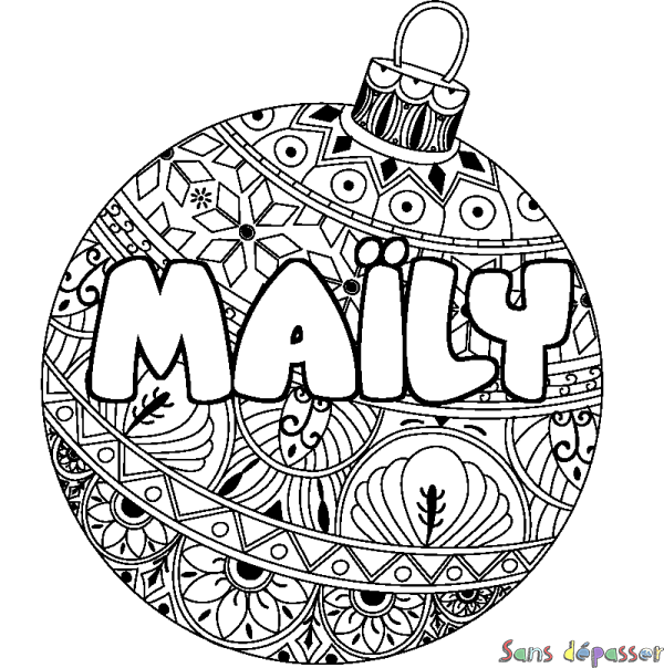 Coloriage prénom MA&Iuml;LY - d&eacute;cor Boule de No&euml;l