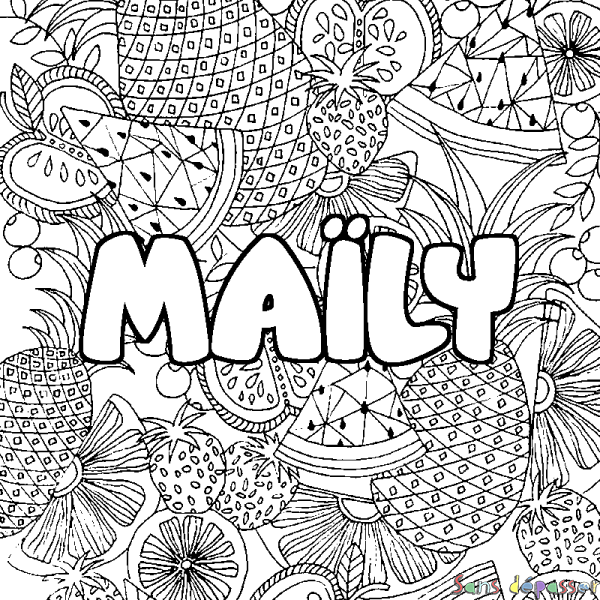 Coloriage prénom MA&Iuml;LY - d&eacute;cor Mandala fruits