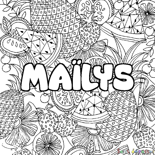 Coloriage prénom MA&Iuml;LYS - d&eacute;cor Mandala fruits