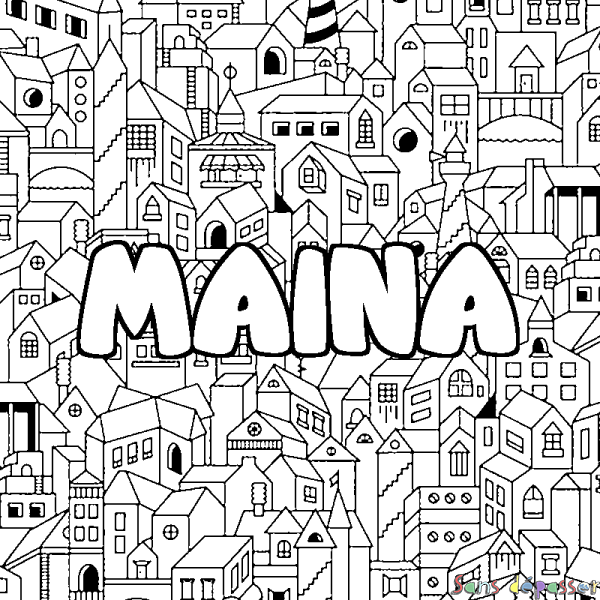 Coloriage prénom MAINA - d&eacute;cor Ville