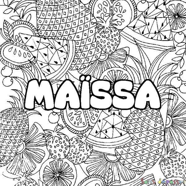 Coloriage prénom MA&Iuml;SSA - d&eacute;cor Mandala fruits