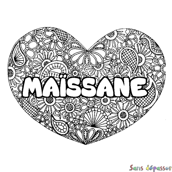 Coloriage prénom MA&Iuml;SSANE - d&eacute;cor Mandala coeur