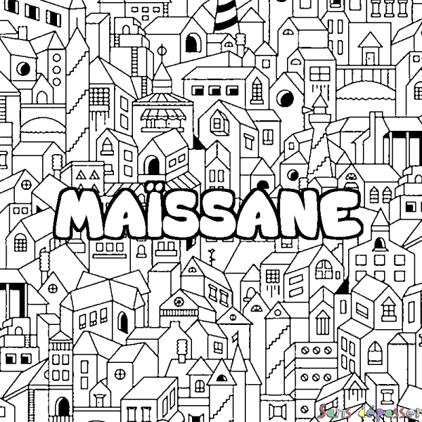 Coloriage prénom MA&Iuml;SSANE - d&eacute;cor Ville