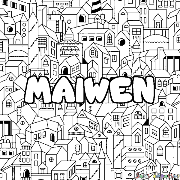 Coloriage prénom MAIWEN - d&eacute;cor Ville