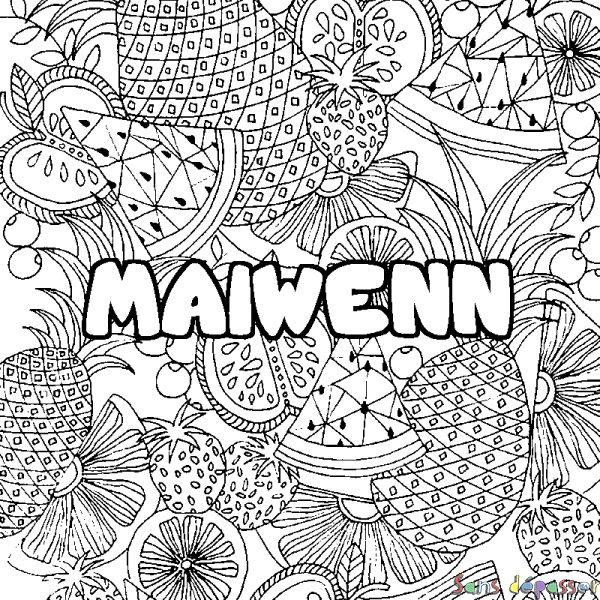 Coloriage prénom MAIWENN - d&eacute;cor Mandala fruits