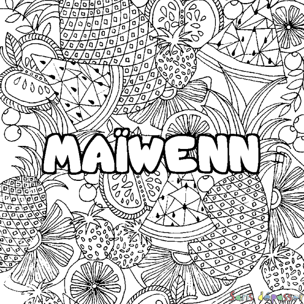 Coloriage prénom MA&Iuml;WENN - d&eacute;cor Mandala fruits