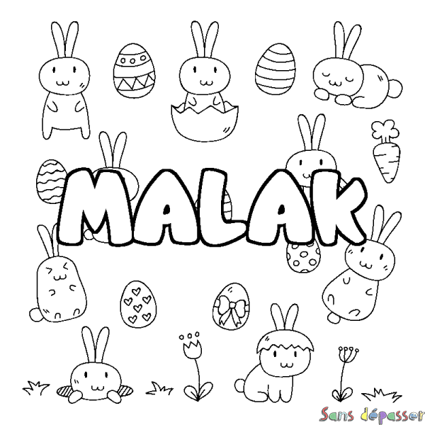 Coloriage prénom MALAK - d&eacute;cor Paques