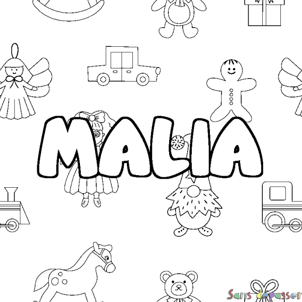 Coloriage prénom MALIA - d&eacute;cor Jouets