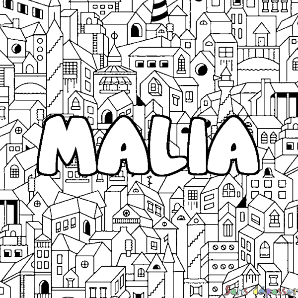 Coloriage prénom MALIA - d&eacute;cor Ville