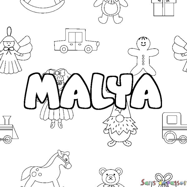 Coloriage prénom MALYA - d&eacute;cor Jouets