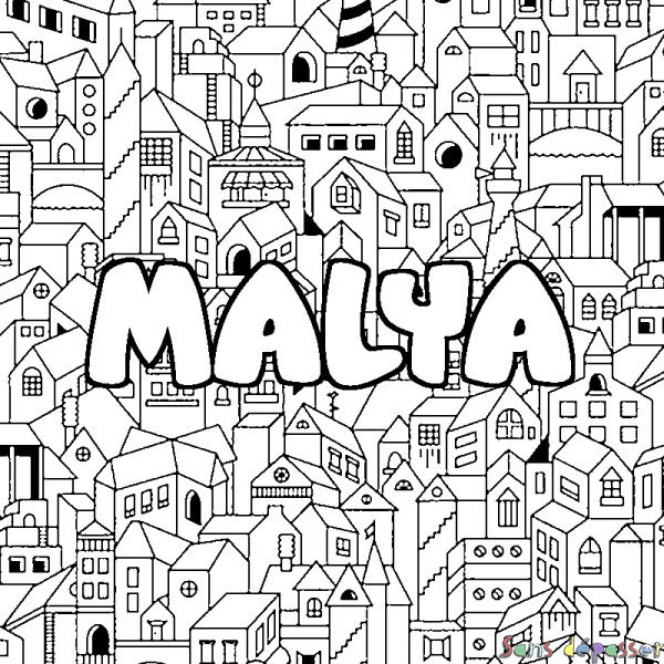 Coloriage prénom MALYA - d&eacute;cor Ville