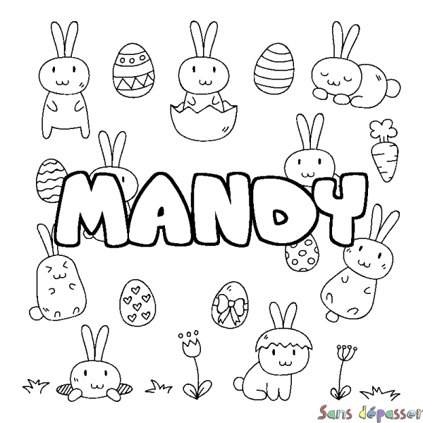 Coloriage prénom MANDY - d&eacute;cor Paques