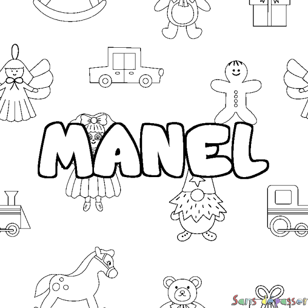 Coloriage prénom MANEL - d&eacute;cor Jouets