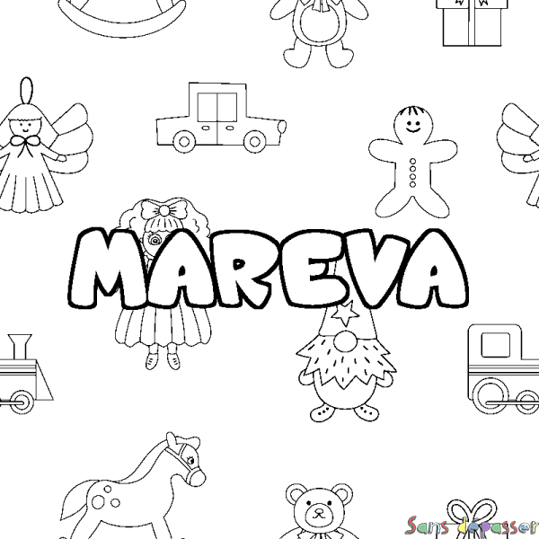 Coloriage prénom MAREVA - d&eacute;cor Jouets