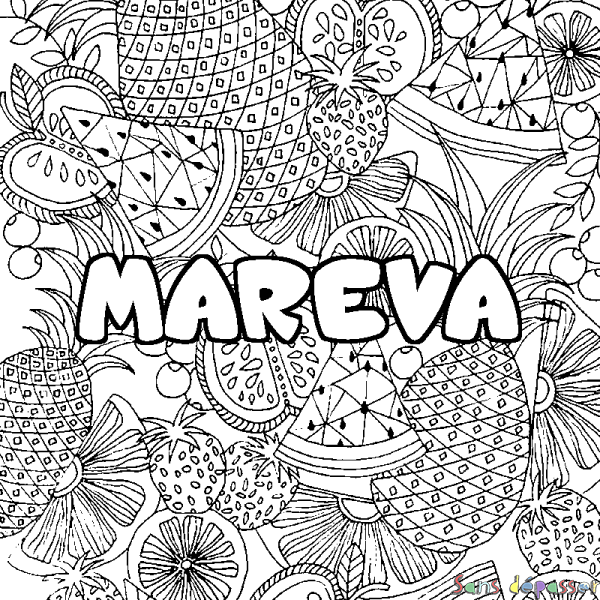 Coloriage prénom MAREVA - d&eacute;cor Mandala fruits