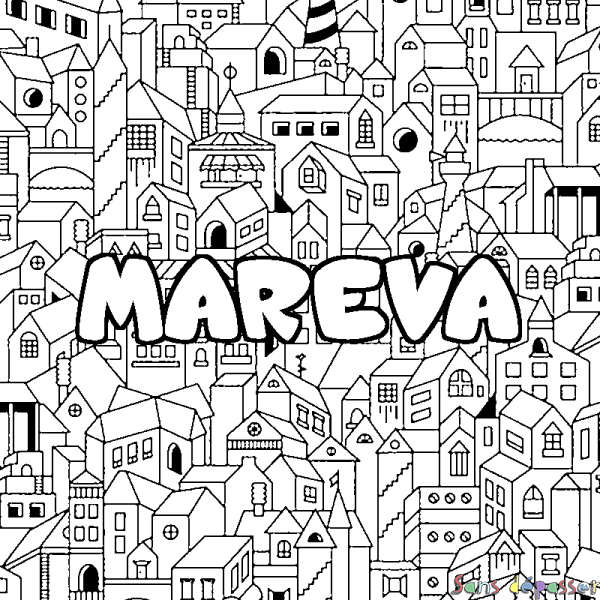 Coloriage prénom MAREVA - d&eacute;cor Ville