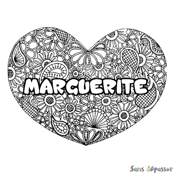 Coloriage Prenom Marguerite Decor Mandala Coeur Sans Depasser