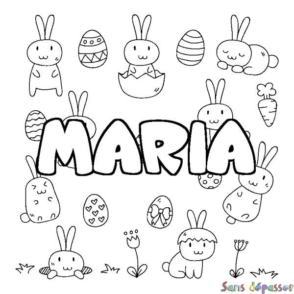 Coloriage prénom MARIA - d&eacute;cor Paques