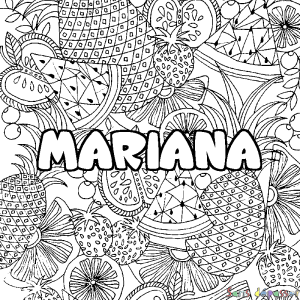 Coloriage prénom MARIANA - d&eacute;cor Mandala fruits