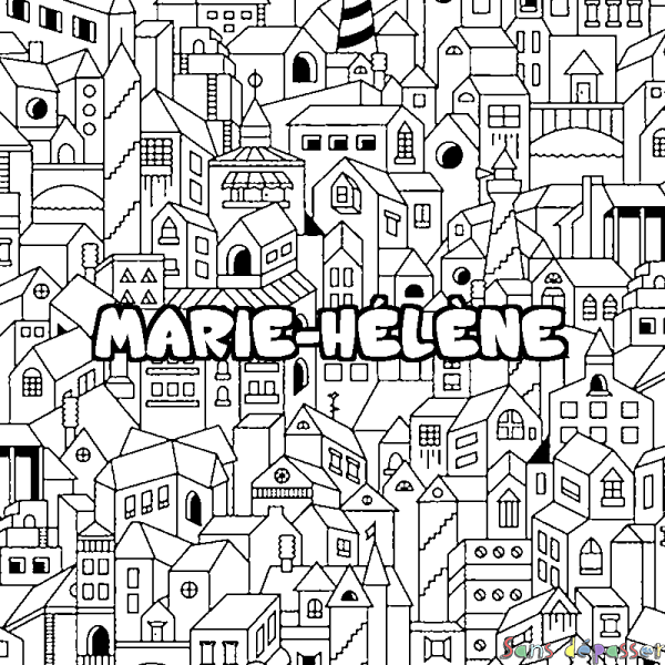 Coloriage prénom MARIE-H&Eacute;L&Egrave;NE - d&eacute;cor Ville