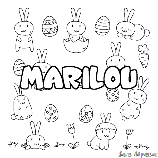 Coloriage prénom MARILOU - d&eacute;cor Paques