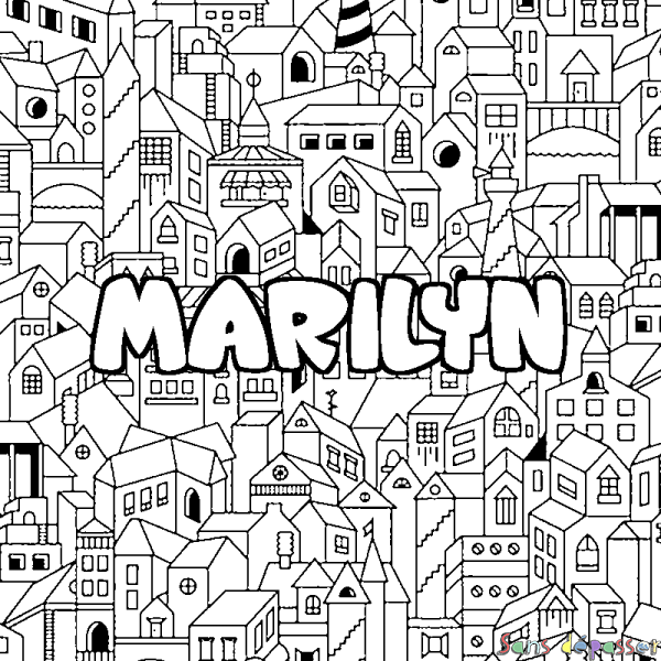 Coloriage prénom MARILYN - d&eacute;cor Ville