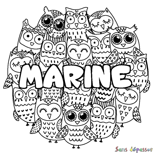 Coloriage prénom MARINE - d&eacute;cor Chouettes