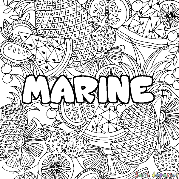 Coloriage prénom MARINE - d&eacute;cor Mandala fruits