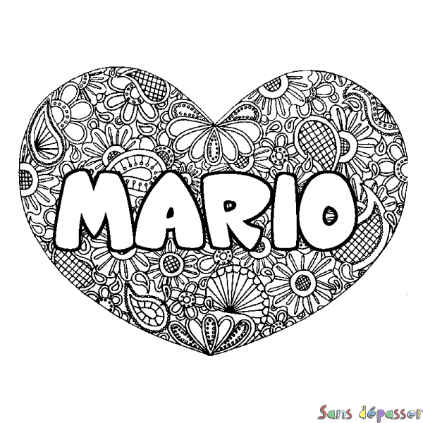 Coloriage Prenom Mario Decor Mandala Coeur Sans Depasser