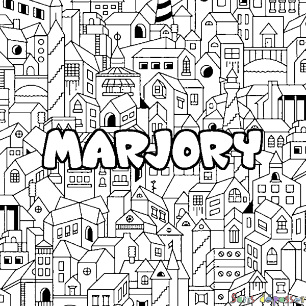 Coloriage prénom MARJORY - d&eacute;cor Ville