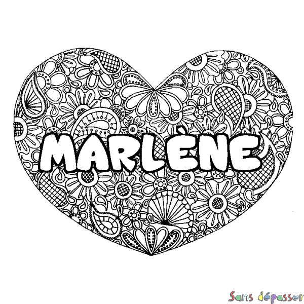 Coloriage prénom MARL&Egrave;NE - d&eacute;cor Mandala coeur