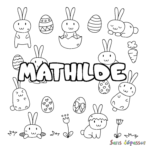 Coloriage prénom MATHILDE - d&eacute;cor Paques