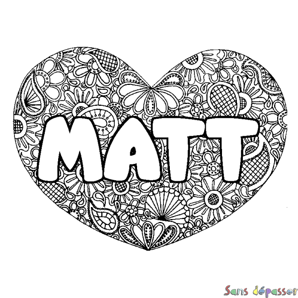 Coloriage prénom MATT - d&eacute;cor Mandala coeur