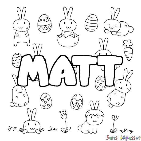 Coloriage prénom MATT - d&eacute;cor Paques