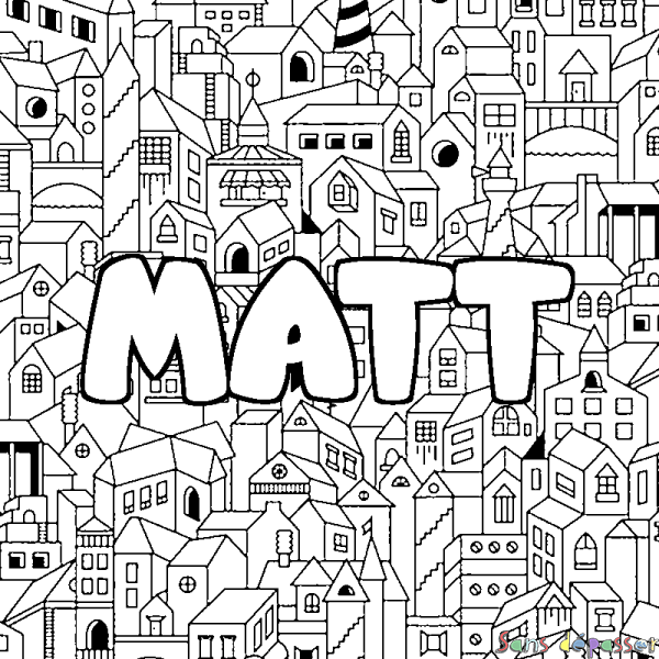 Coloriage prénom MATT - d&eacute;cor Ville