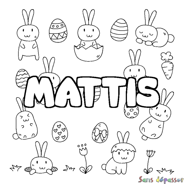 Coloriage prénom MATTIS - d&eacute;cor Paques