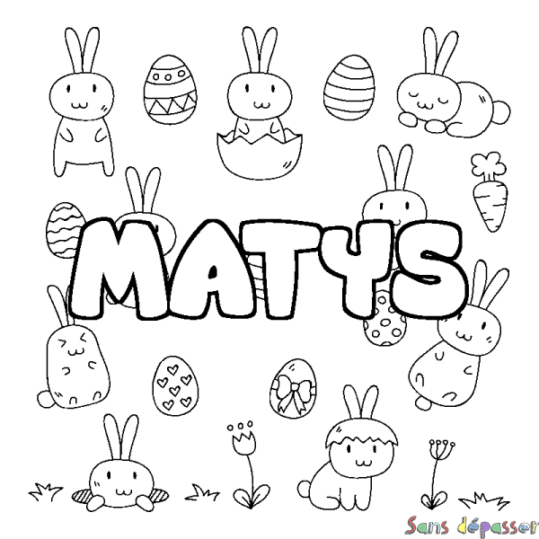 Coloriage prénom MATYS - d&eacute;cor Paques