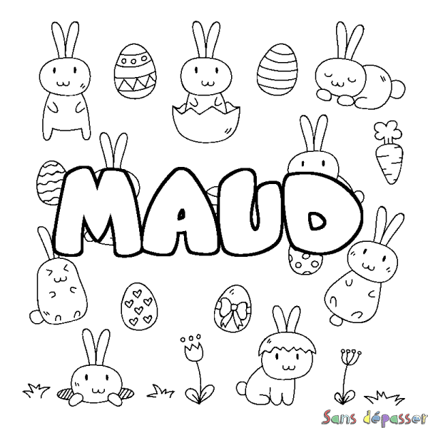 Coloriage prénom MAUD - d&eacute;cor Paques