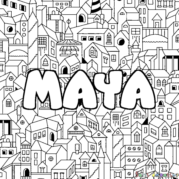 Coloriage prénom MAYA - d&eacute;cor Ville