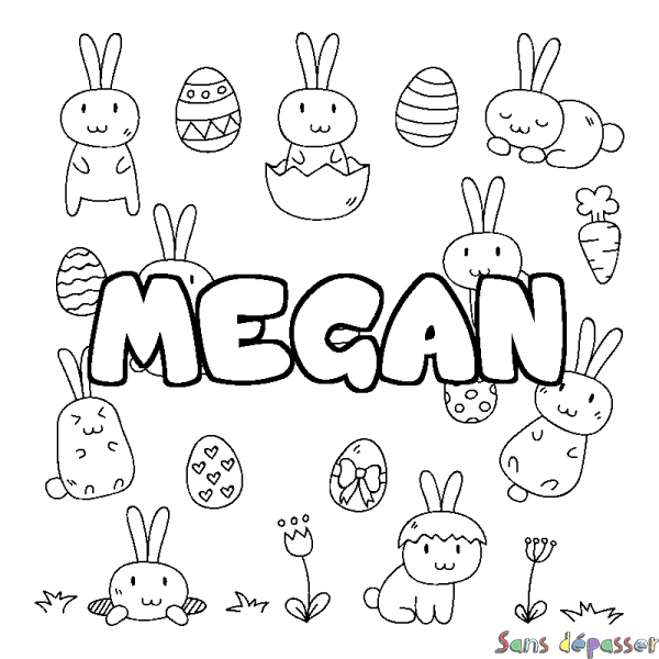 Coloriage prénom MEGAN - d&eacute;cor Paques