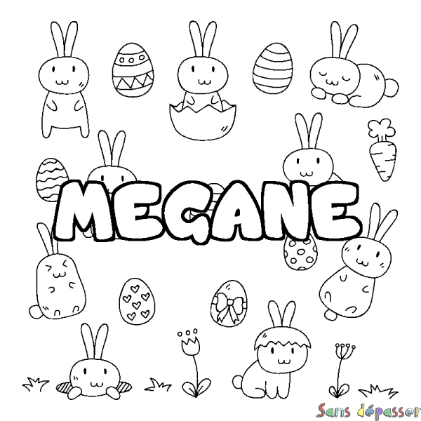 Coloriage prénom MEGANE - d&eacute;cor Paques