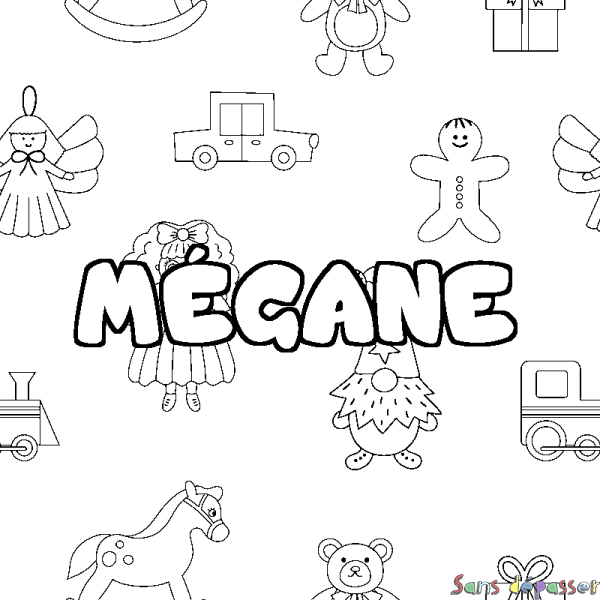 Coloriage prénom M&Eacute;GANE - d&eacute;cor Jouets