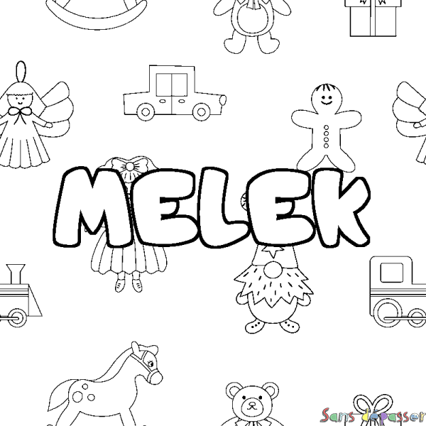 Coloriage prénom MELEK - d&eacute;cor Jouets