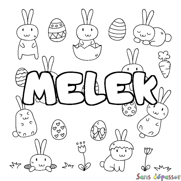 Coloriage prénom MELEK - d&eacute;cor Paques