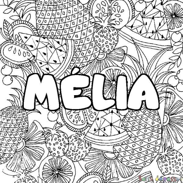 Coloriage prénom M&Eacute;LIA - d&eacute;cor Mandala fruits