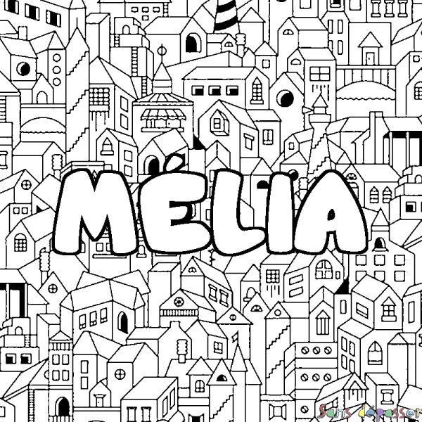 Coloriage prénom M&Eacute;LIA - d&eacute;cor Ville