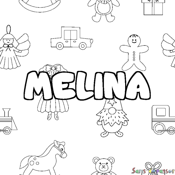 Coloriage prénom MELINA - d&eacute;cor Jouets