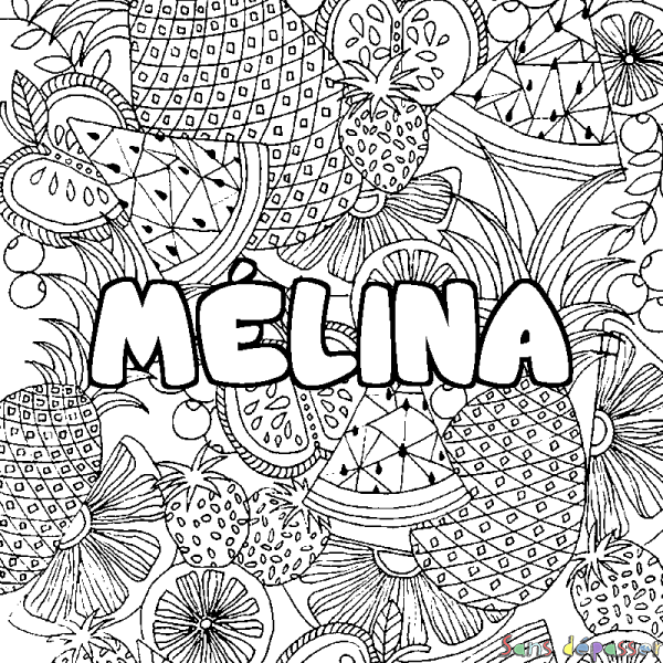 Coloriage prénom M&Eacute;LINA - d&eacute;cor Mandala fruits